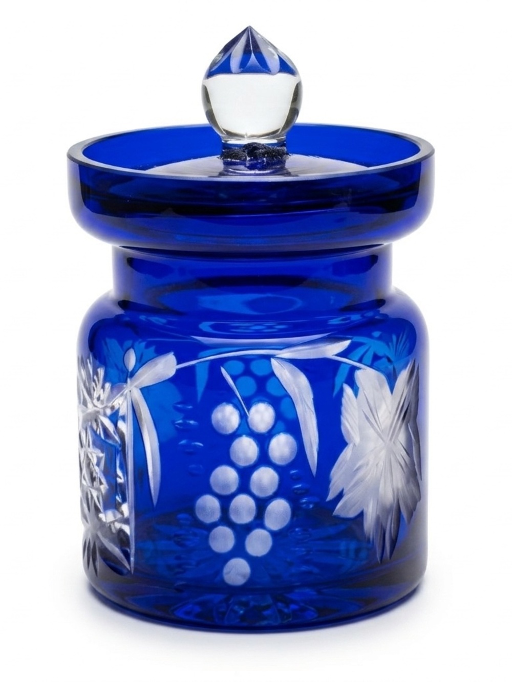 Vintage 1950s Cobalt Blue Crystal Cut Honey/Jam Jar with Lid